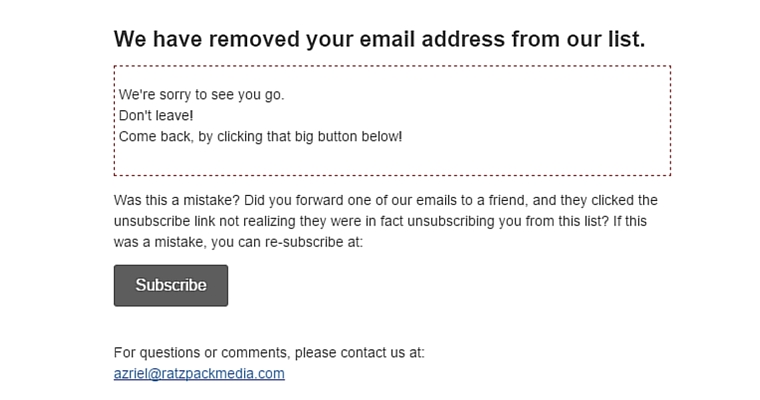 confirm unsubscribe email